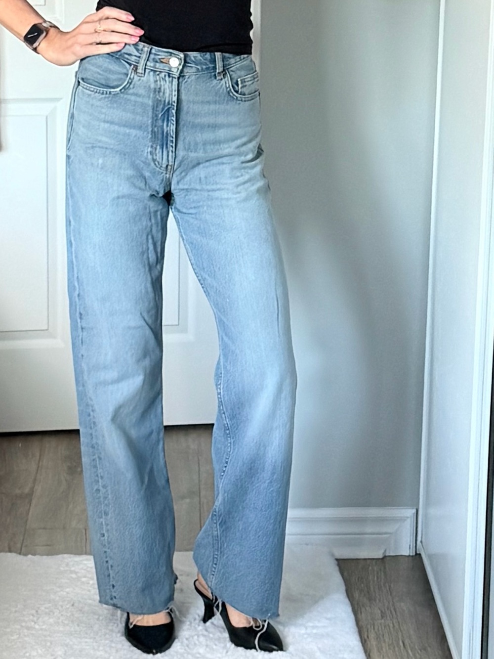 Zara Light Blue High-Rise Wide Leg Jeans